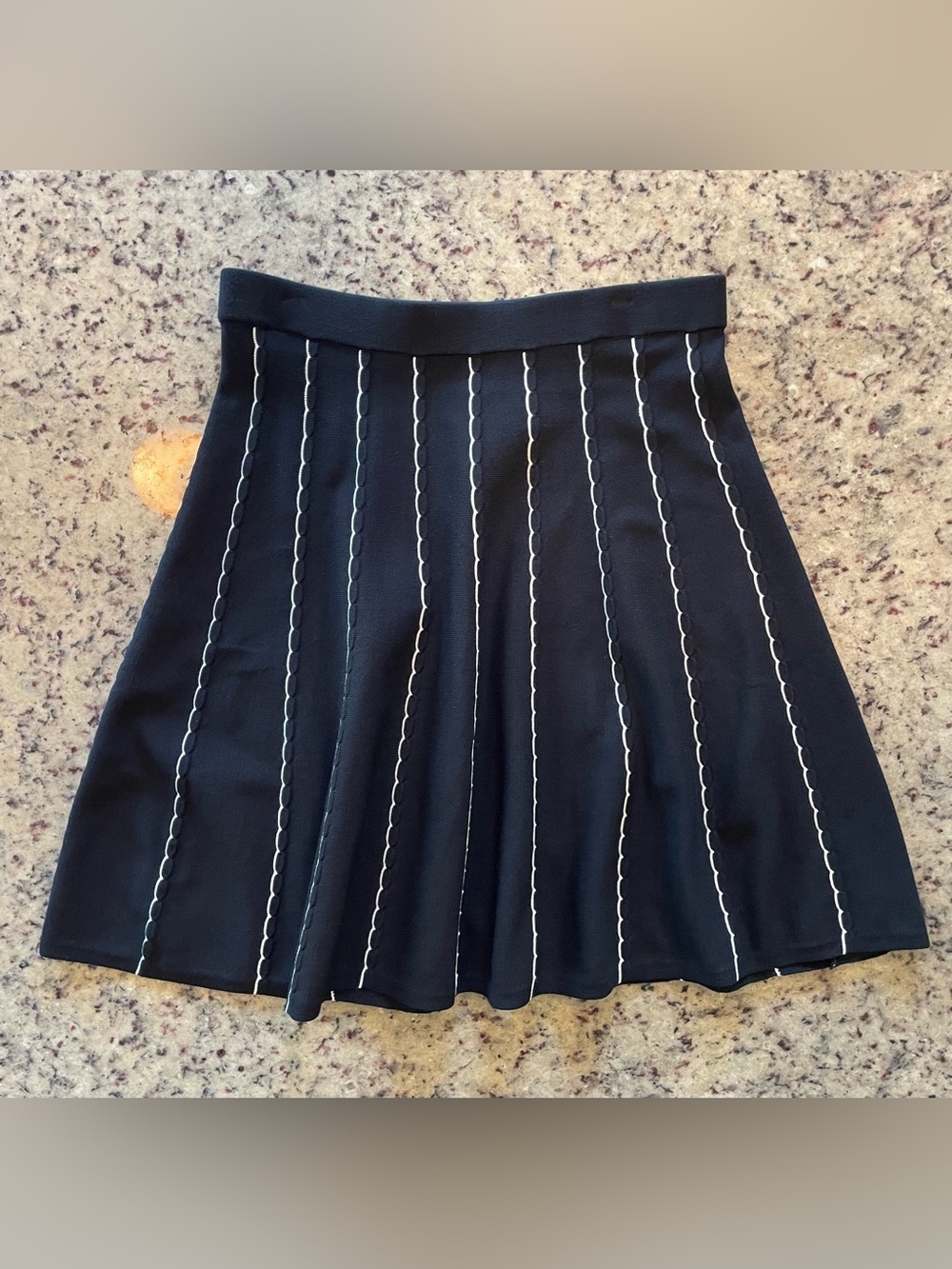 Draper James pull on Black knit Circle Skirt with White Vertical Stitching L